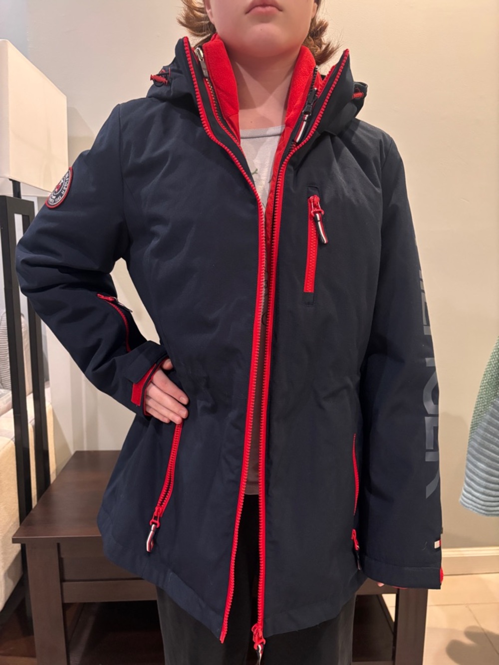Tommy Hilfiger 3 in 1 Jacket Navy and Red Size M